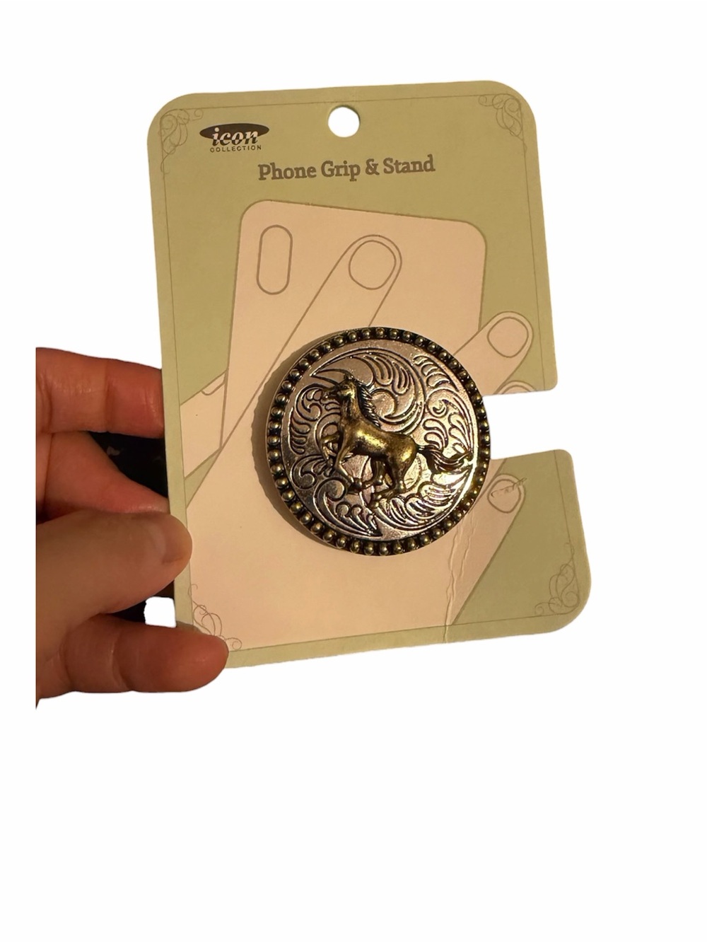 Western Silver & Gold Tone Horse Medallion Phone Grip